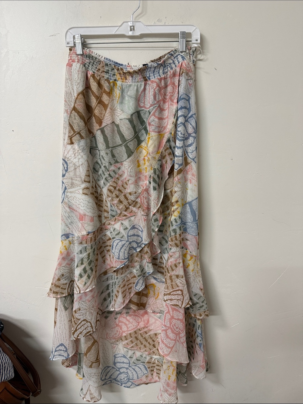 White House Black Market Pastel Floral Ruffled Maxi Skirt